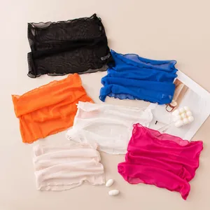 Detailed close-up of summer sun protection neck gaiters in various vibrant silk colors