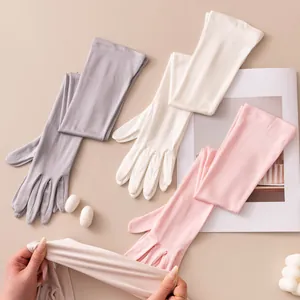 Women's Long Mulberry Silk Sunscreen Gloves Thin Breathable Full Finger Silk Gloves For Summer Party Wedding Etiquette
