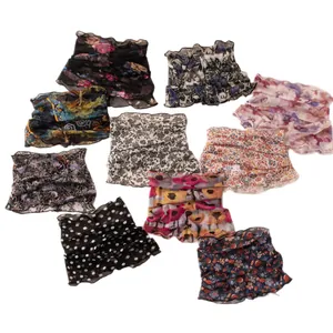 Assorted floral silk neck gaiters with mesh knit and ruffled edges for sun protection