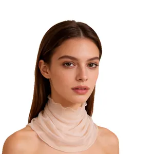 Elegant silk sun protection neck gaiter with wood ear edges in breathable mesh design