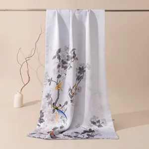 Elegant New Chinese style silk scarf with exquisite floral and bird print on pashmina wrap