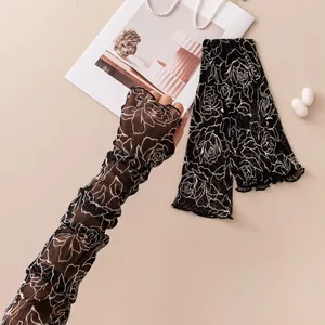 Women Mulberry Silk Sun Protection Long Arm Sleeves Breathable Mesh UV Protective Floral Polka Dot Driving Cooling Cover