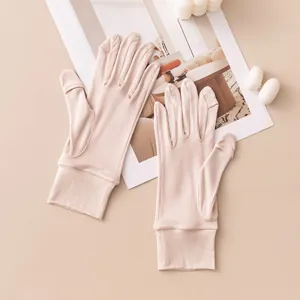 Breathable thin silk sun protection gloves with touch screen compatible fingertips for summer.