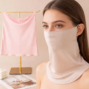 Close-up of elegant silk sun protection face mask with neck coverage for women