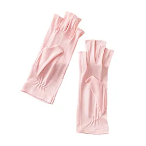 Guantes sin dedos de seda de morera rosa para protección solar de verano y conducir