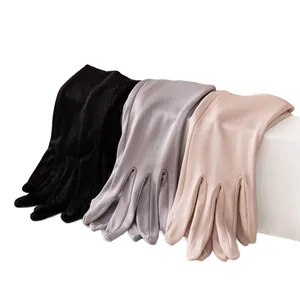 Summer silk sun protection gloves set in black, grey, and beige for outdoor driving