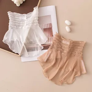 Women's thin mesh sun-protective mock neck collars in white and tan pure silk fabric