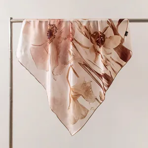 Elegant vintage floral print 100% pure silk square scarf with soft texture and sheen