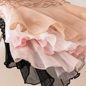 Close-up detail of layered mesh neck gaiter showing multiple colors and textures