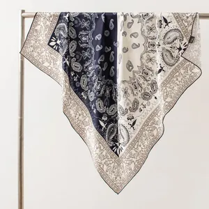 Carré de Soie de Mûrier 85cm Bord Roulotté Main Écharpe Paisley Cheveux Cou Léger Élégant Châle pour Femmes