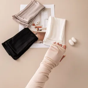 Women Silk Knit Sun Protection Arm Sleeves Long Half Finger Breathable Driving Ice Sleeves UV Protection Outdoor Summer Cooling Gloves