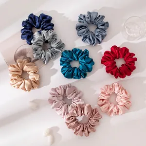 Luxury Large Mulberry Silk Scrunchie Solid Color High Elasticity Hair Tie Hair Wrap For Women Girls Soft Hair Accessory