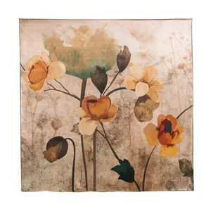 Elegant mulberry silk square scarf with a vintage artistic floral print in warm tones