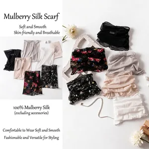 Women Mulberry Silk Mesh Knit Neck Gaiter Scarf Thin Breathable Silk Wrap With Digital Print Floral Star Pattern Neck Scarf