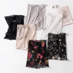Multicolor mesh knitted mulberry silk neck scarves with floral and celestial prints