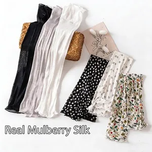 Thin mulberry silk mesh sun protection arm sleeves for women in various chic patterns
