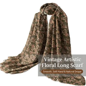 Vintage Ethnic Floral Print Scarf For Women Lightweight Polyester Shawl Retro Mori Style Ditsy Flower Printed Long Wrap Neckwear