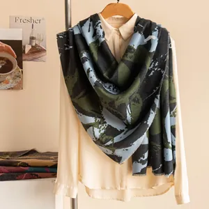 Vintage Vine Pattern Printed Scarf For Women Men Winter Warm Wool Blend Shawl Large Abstract Leaf Pashmina Soft Wraps