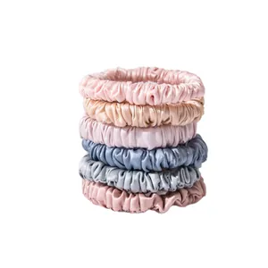 Set of 6 premium mulberry silk hair scrunchies in 1cm width for gentle styling