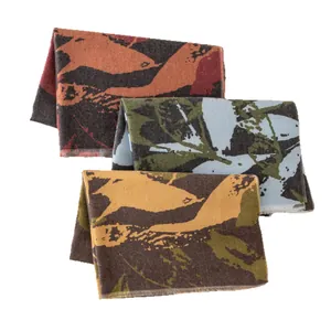 Elegant wool-blend scarves with abstract artistic patterns in three different autumn colors