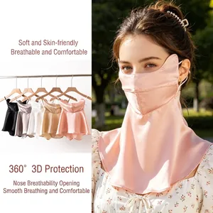 Maschera di Protezione Solare in Seta di Gelso da Donna Protezione per il Collo Maschera Traspirante per Equitazione All'aperto Guida Maschera di Seta Regolabile