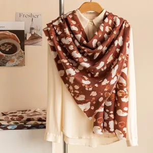 Women Leopard Print Scarf Autumn Winter Warm Long Shawl Soft Polyester Wool Blend Printed Wrap Scarf Retro Fashion Accessory