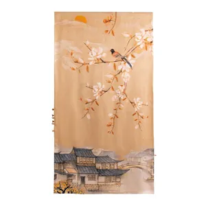 Neo-Chinese silk shawl with elegant magnolia flower and traditional landscape painting