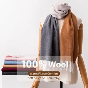 Elegant Pure Wool Scarf For Women Winter Warm Water Ripple Gradient Design Soft Long Tassel Pashmina Wrap Shawl Gift