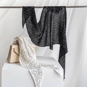 Luxury 100% Mulberry Silk Rhombus Scarf For Women Elegant Crepe De Chine Printed Neck Paisley Polka Dot Commute Headscarf