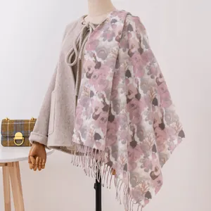 Elegante bloemenprint sjaal van imitatiekasjmier met franjes voor herfst winter