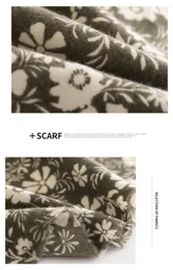 Close-up of olive green daisy print scarf showing soft fabric texture and fringe.