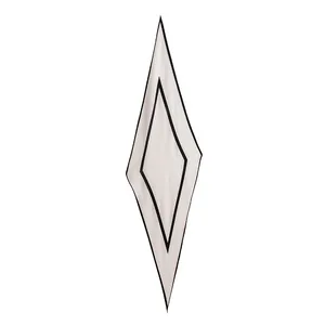 Elegant diamond shaped 100% mulberry silk scarf with black border on white background