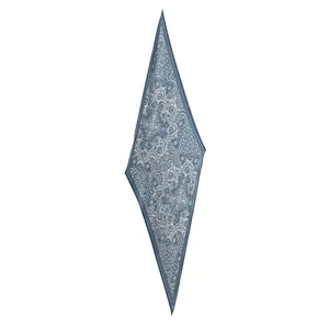 Elegant blue paisley rhomboid silk scarf with intricate floral print for women's commute