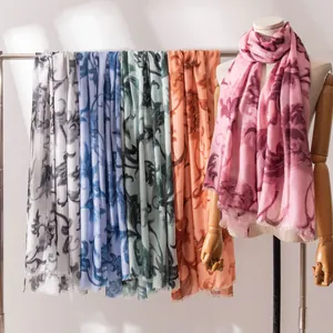 Lightweight elegant floral print scarves for sun protection and office fashion styling