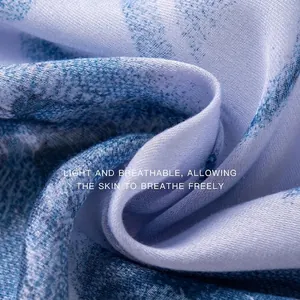 Premium lightweight breathable silk scarf shawl with an elegant abstract blue and white pattern