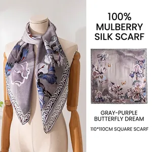 Eleganter Maulbeerseide Quadratischer Schal Floral Schmetterling Bedruckt Großer Schal Wickel Für Damen Vielseitiges Accessoire