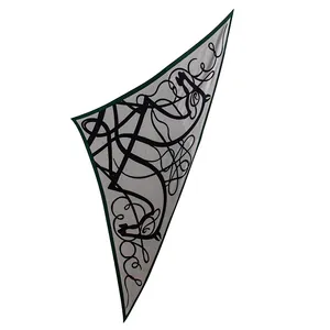 Grey wool triangle scarf with abstract black equestrian line art design