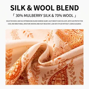 Detailaufnahme eines Seiden-Woll-Schals mit elegantem Paisley-Muster und weicher Textur