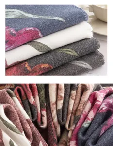 Macro shot of soft vintage floral print scarf with fine imitation cashmere texture