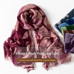 Foulard Long Vintage à Motifs Ondulés pour Femmes en Polyester Léger Châle de Plage Protection Solaire Accessoire de Voyage