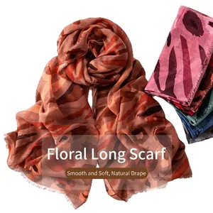 Women Ethnic Bohemian Print Scarf Lightweight Polyester Summer Beach Shawl Animal Pattern Retro Soft Long Wrap