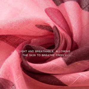Lightweight pink plaid printed scarf shawl for women, breathable and thin fabric texture