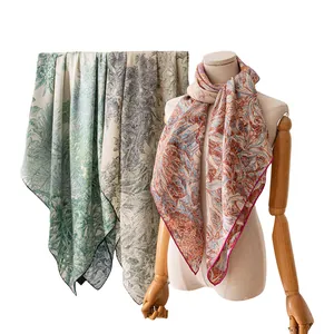 Elegant double-sided silk wool square scarf featuring exotic forest patterns for winter