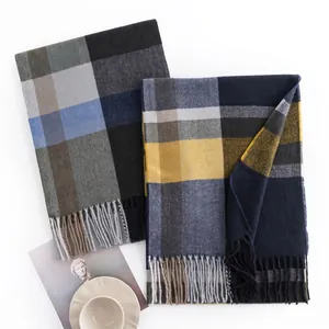 Men's Winter Argyle Scarf Imitation Cashmere Feel Tassel Scarf Warm Business Casual Polyester Shawl For Cold Weather