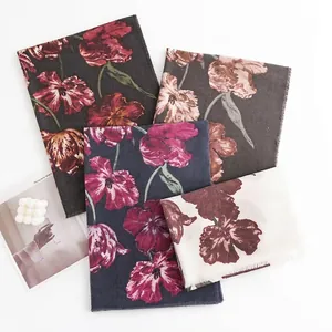 Vintage Floral Printed Polyester Scarf For Women Soft Cashmere Feel Shawl Wrap With Tassels Warm Elegant Commuter Scarf
