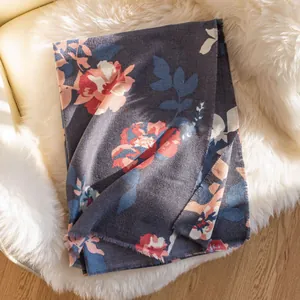 Soft vintage floral print scarf for women, elegant cashmere-like warm winter shawl
