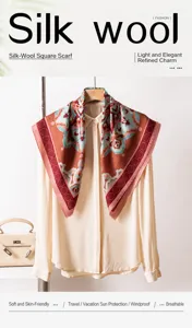 Pañuelo cuadrado de seda y lana vintage con estampado étnico, accesorio de lujo