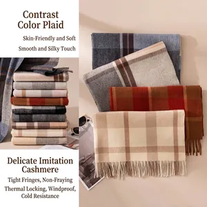 Checkered Plaid Scarf For Women Men Autumn Winter Thick Warm Soft Polyester Pashmina Style Shawl With Tassels Neck Warmer Wrap