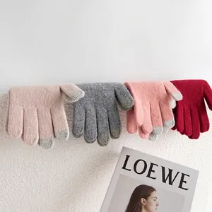 Naadloze 100% wollen winterhandschoenen voor dames met touchscreen vingertoppen warmte