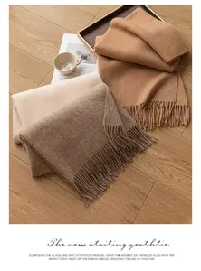Detailed view of three thickened wool scarves in beige, camel, and mocha colors